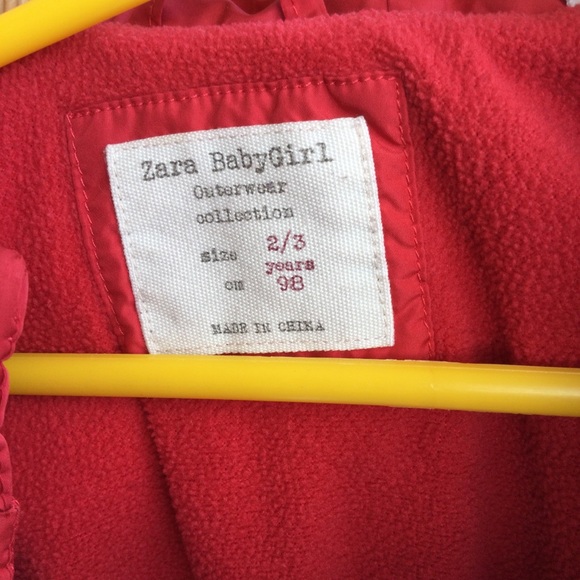 Zara Babygirl Outerwear Collection- Red Puffer Coat w/ Fleece Lining (2/3 years) - Picture 10 of 13